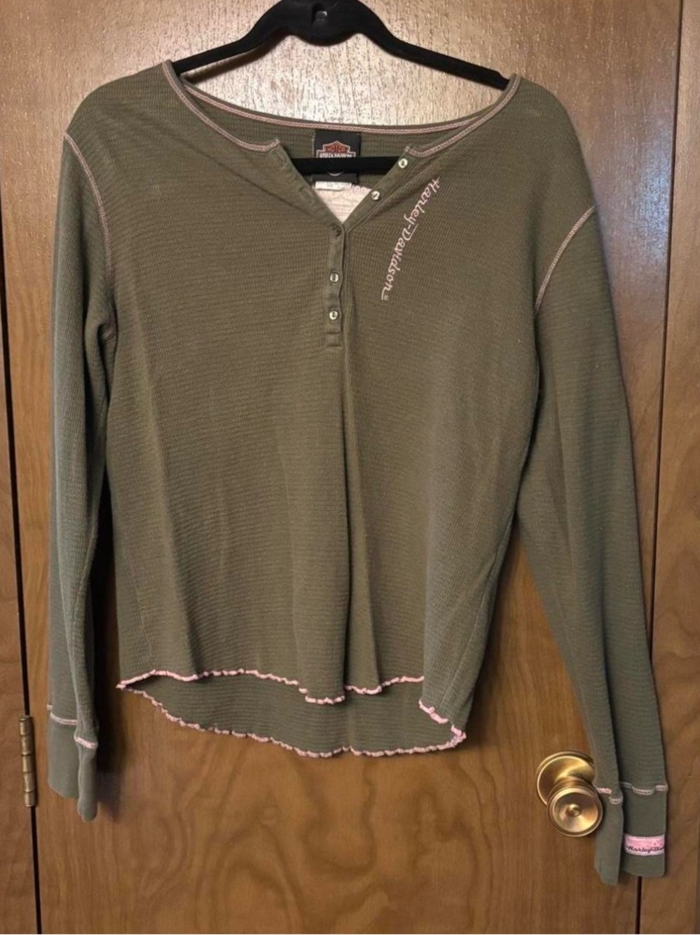 Harley Davidson Long-Sleeve Shirt Dark Green/Pink